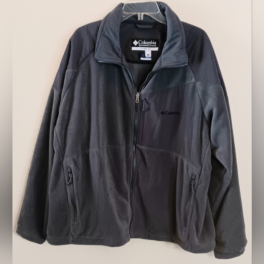 COLUMBIA Full Zip Sherpa Fleece Jacket XXL Gray Pockets Outdoor Fall